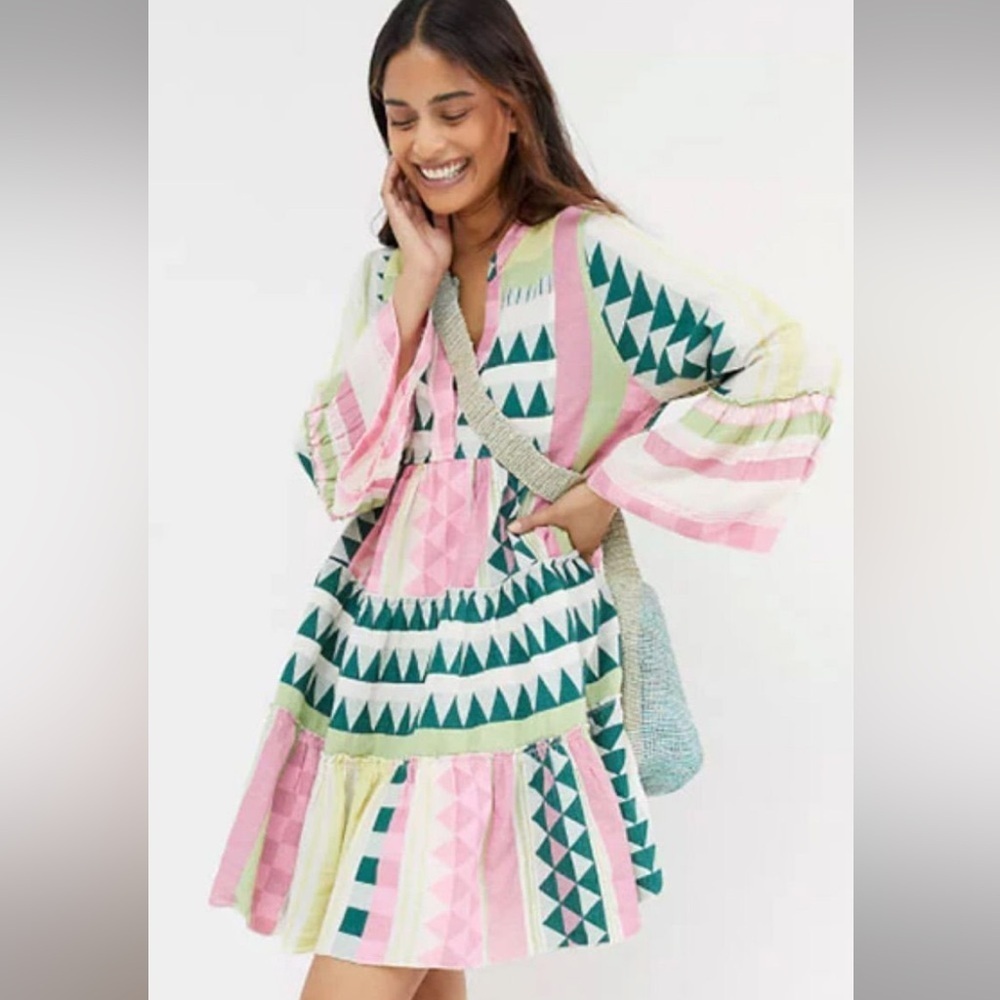Devotion TWINS Multicolor Geometric swing Dress long sleeve 2259